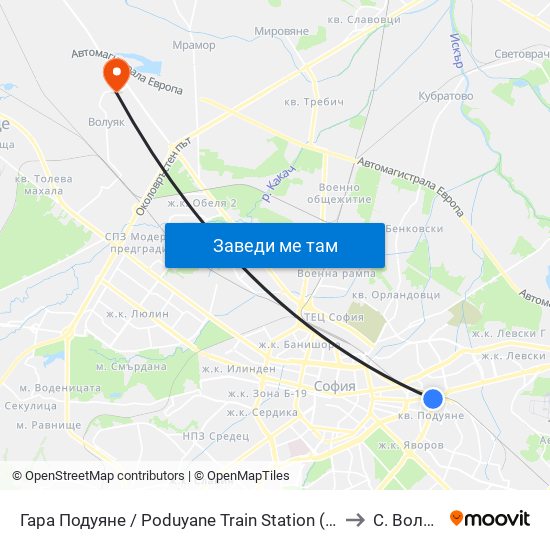 Гара Подуяне / Poduyane Train Station (0466) to С. Волуяк map