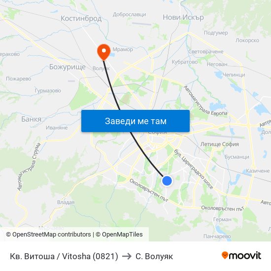 Кв. Витоша / Vitosha (0821) to С. Волуяк map