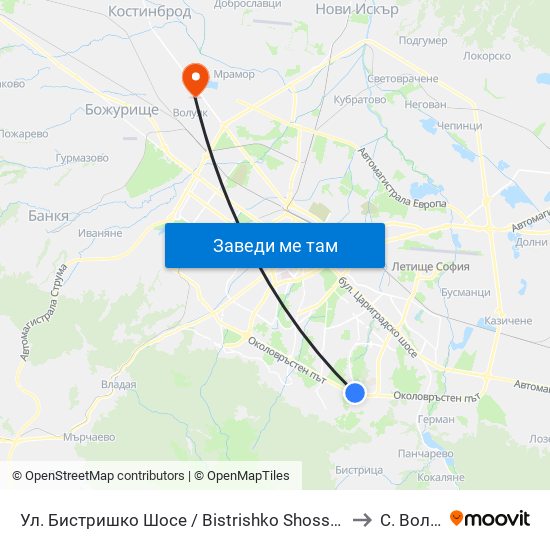 Ул. Бистришко Шосе / Bistrishko Shosse St. (0864) to С. Волуяк map