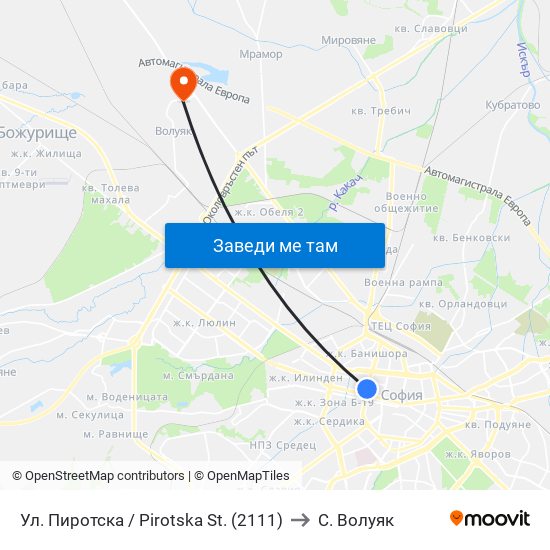 Ул. Пиротска / Pirotska St. (2111) to С. Волуяк map