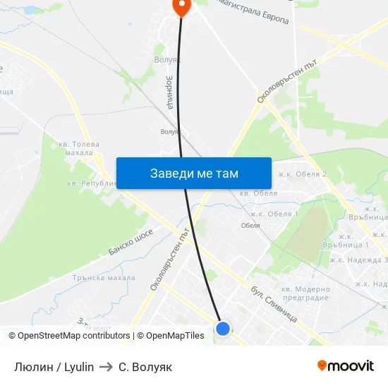 Люлин / Lyulin to С. Волуяк map