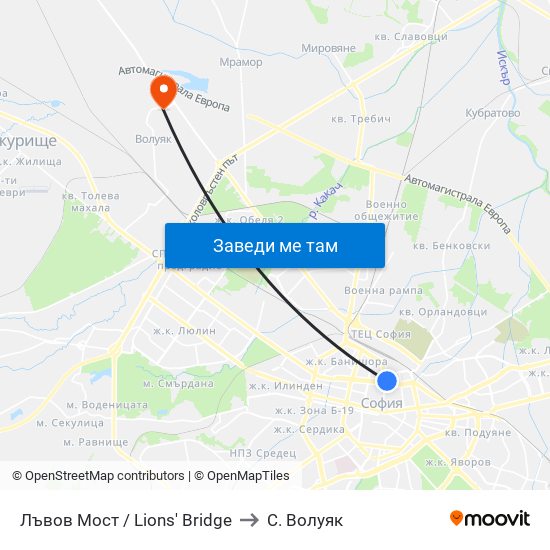 Лъвов Мост / Lions' Bridge to С. Волуяк map