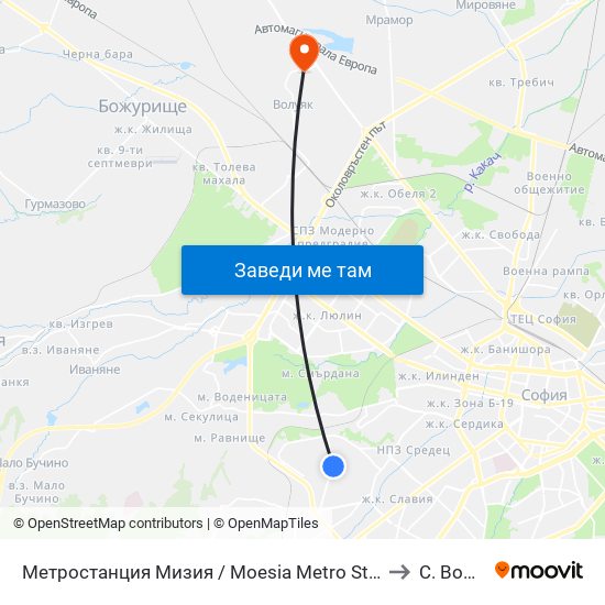 Метростанция Мизия / Moesia Metro Station (6089) to С. Волуяк map