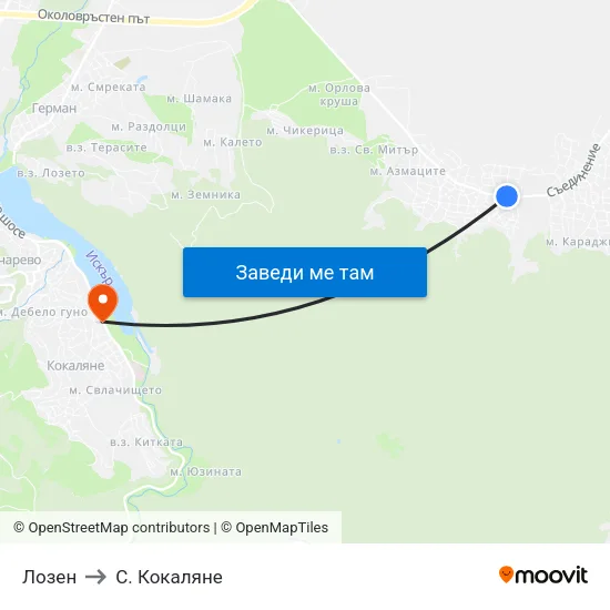 Лозен to С. Кокаляне map