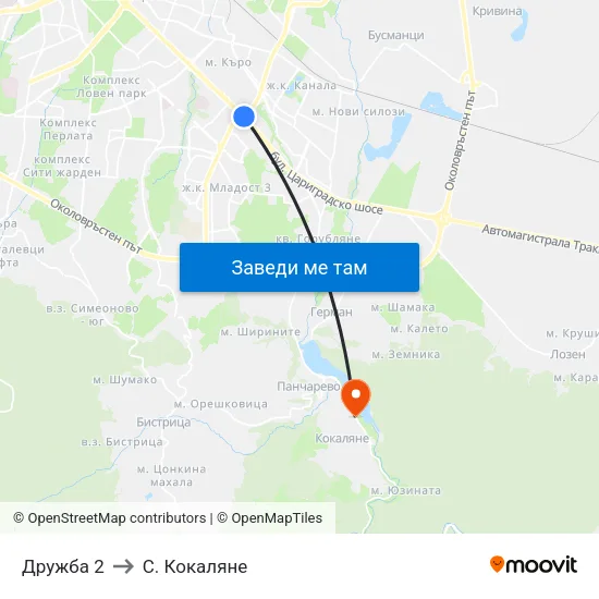Дружба 2 to С. Кокаляне map