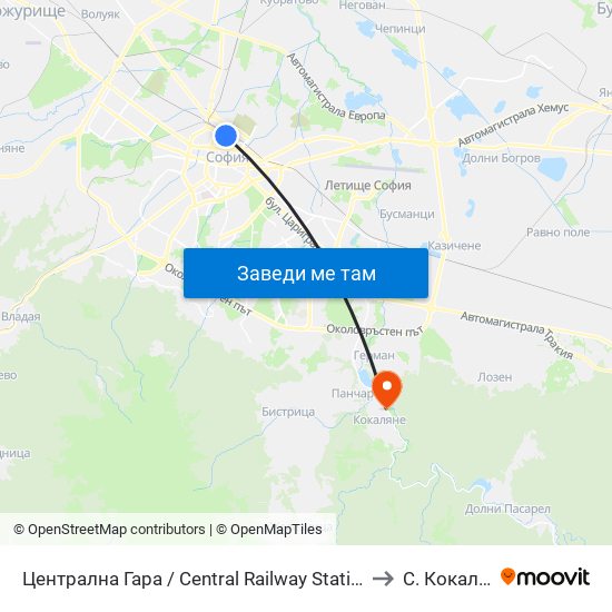 Централна Гара / Central Railway Station (1327) to С. Кокаляне map