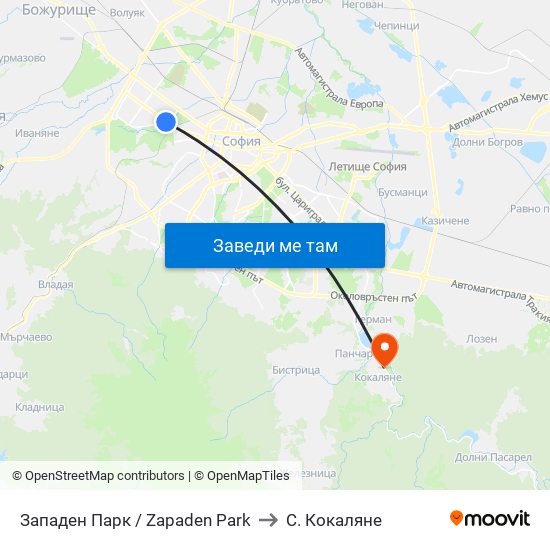 Западен Парк / Zapaden Park to С. Кокаляне map