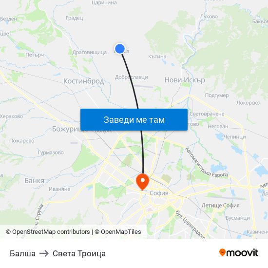 Балша to Света Троица map