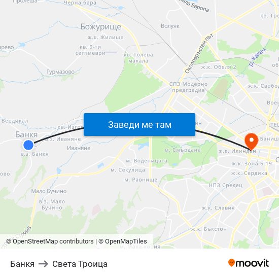 Банкя to Света Троица map