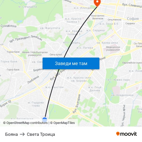 Бояна to Света Троица map