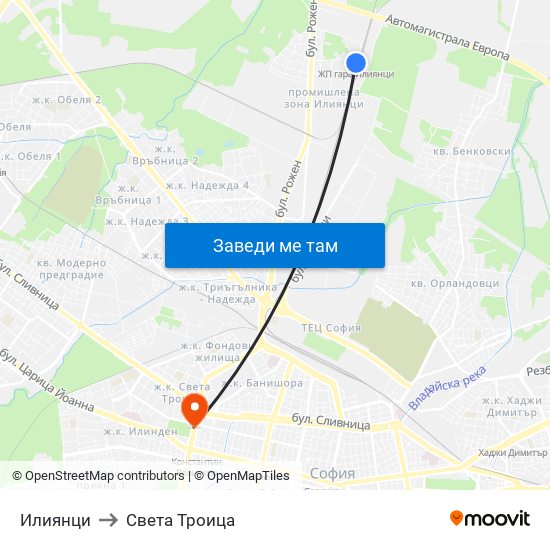 Илиянци to Света Троица map
