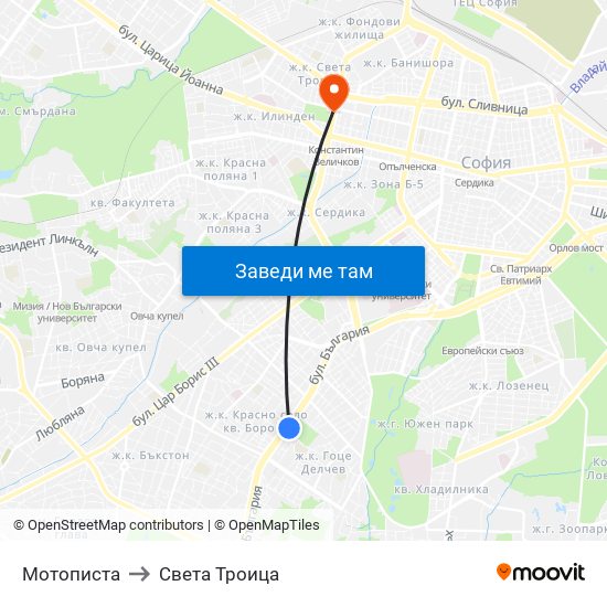 Мотописта to Света Троица map