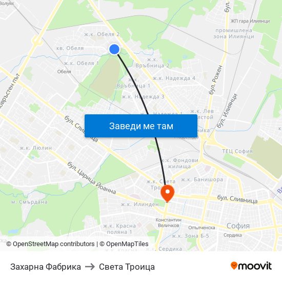 Захарна Фабрика to Света Троица map