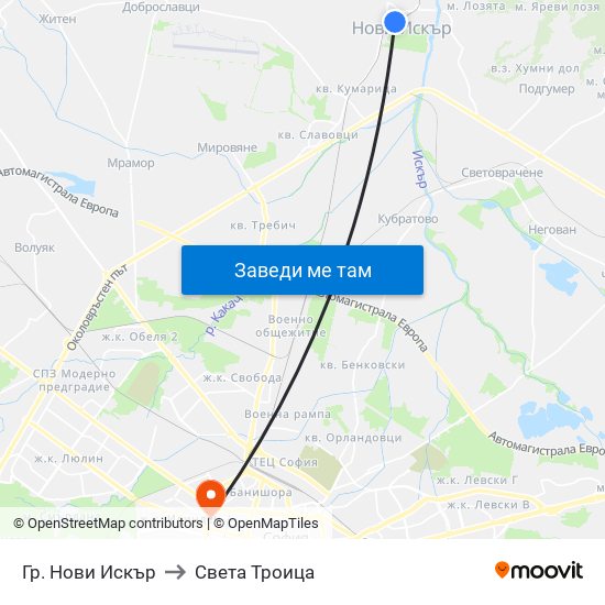 Гр. Нови Искър to Света Троица map