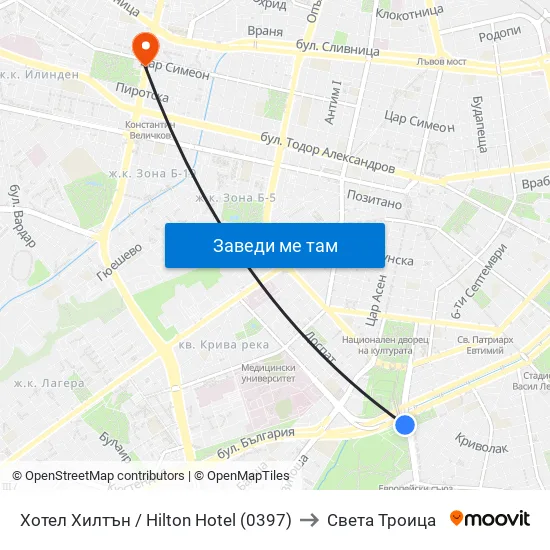 Хотел Хилтън / Hilton Hotel (0397) to Света Троица map