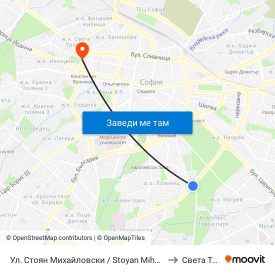 Ул. Стоян Михайловски / Stoyan Mihaylovski St. (2692) to Света Троица map