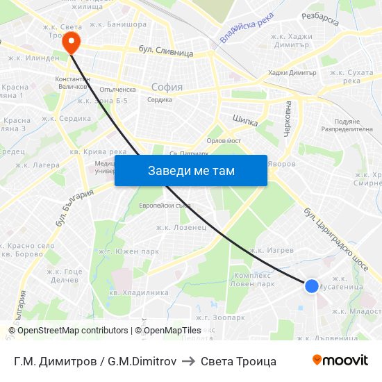 Г.М. Димитров / G.M.Dimitrov to Света Троица map
