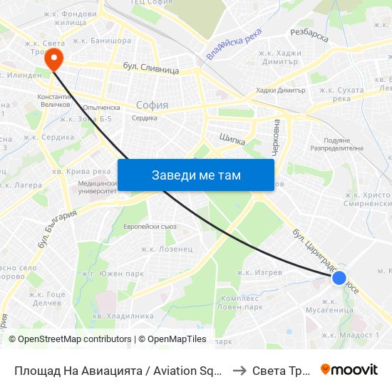 Площад На Авиацията / Aviation Square (1257) to Света Троица map