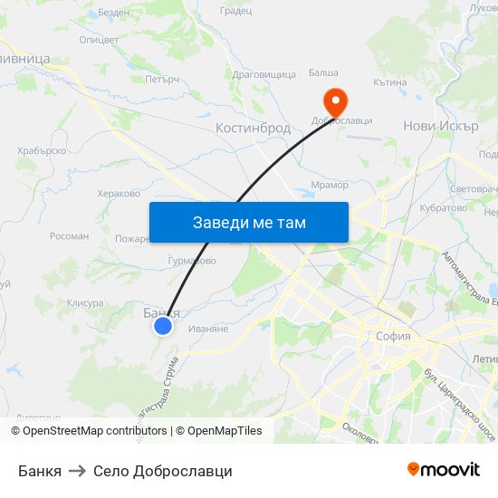 Банкя to Село Доброславци map