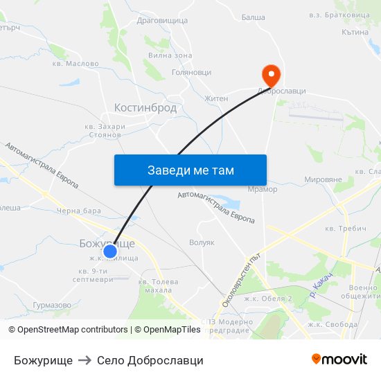 Божурище to Село Доброславци map