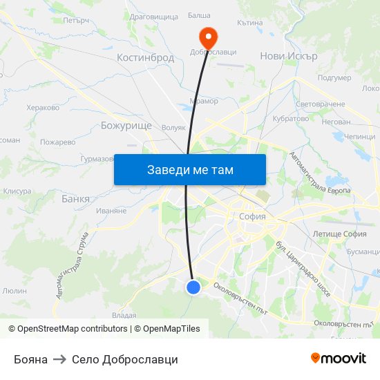 Бояна to Село Доброславци map