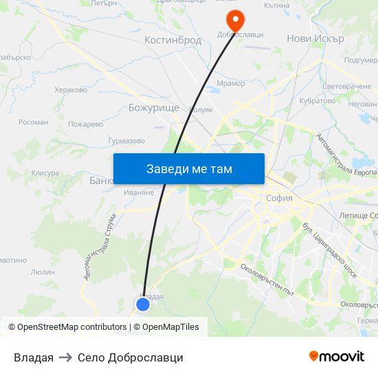 Владая to Село Доброславци map