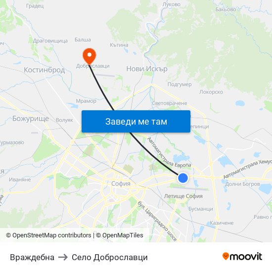 Враждебна to Село Доброславци map
