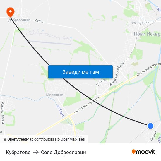 Кубратово to Село Доброславци map