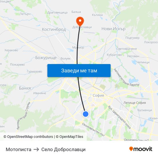 Мотописта to Село Доброславци map