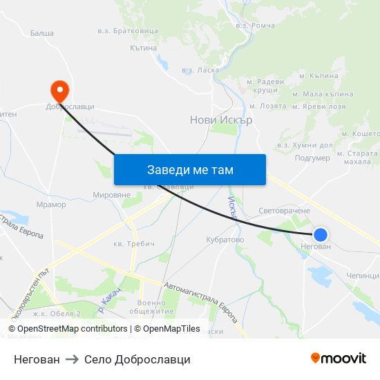 Негован to Село Доброславци map