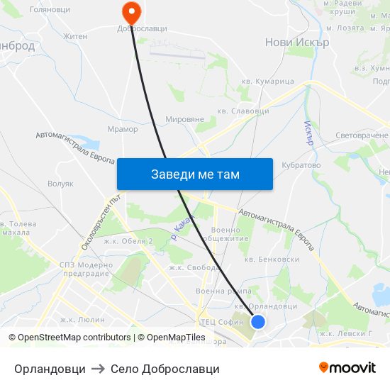 Орландовци to Село Доброславци map