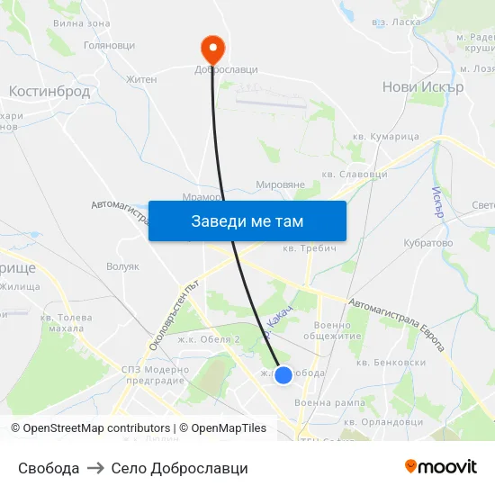 Свобода to Село Доброславци map