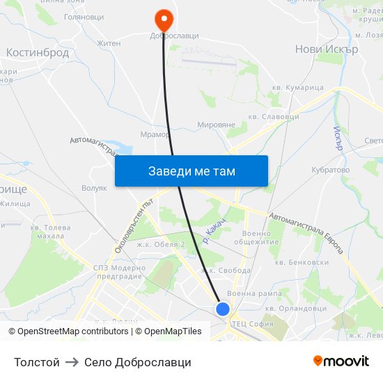 Толстой to Село Доброславци map