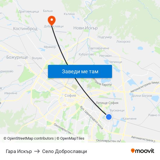 Гара Искър to Село Доброславци map
