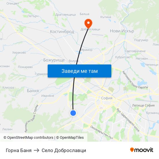 Горна Баня to Село Доброславци map