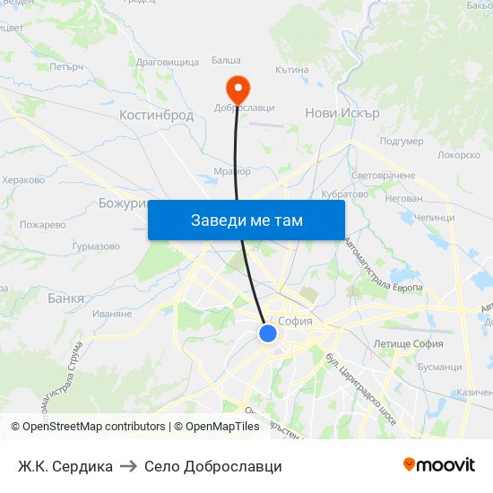 Ж.К. Сердика to Село Доброславци map