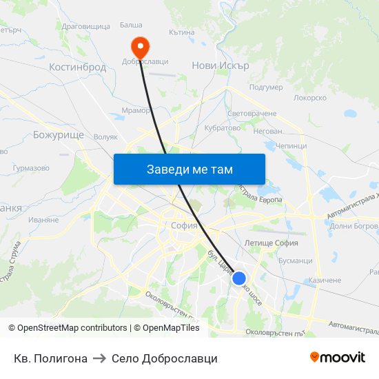 Кв. Полигона to Село Доброславци map