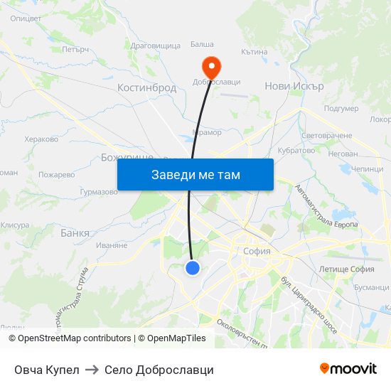 Овча Купел to Село Доброславци map