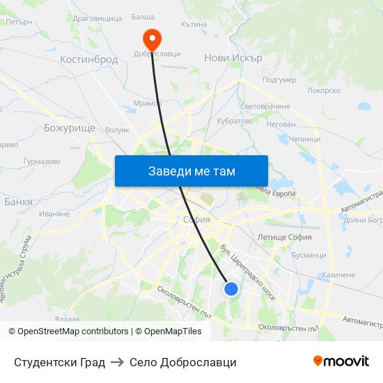 Студентски Град to Село Доброславци map