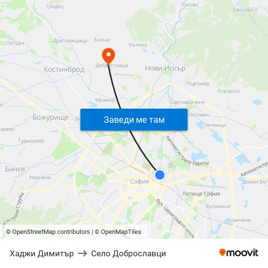 Хаджи Димитър to Село Доброславци map