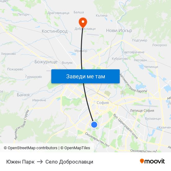 Южен Парк to Село Доброславци map