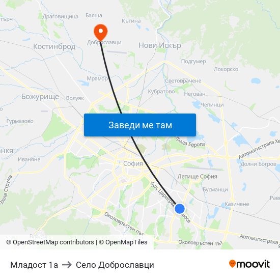 Младост 1а to Село Доброславци map