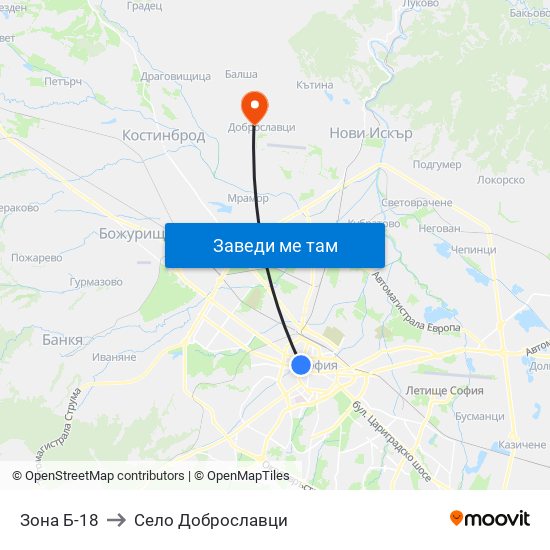 Зона Б-18 to Село Доброславци map