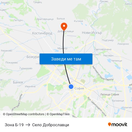 Зона Б-19 to Село Доброславци map