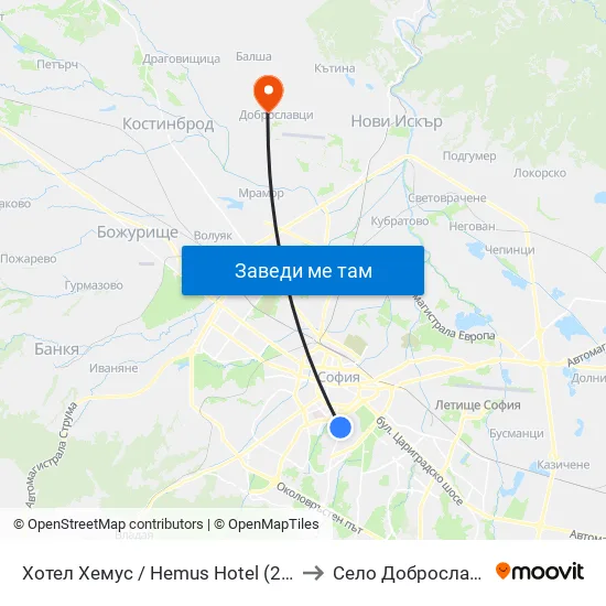 Ⓜ️ Хотел Хемус / Hemus Hotel (2329) to Село Доброславци map