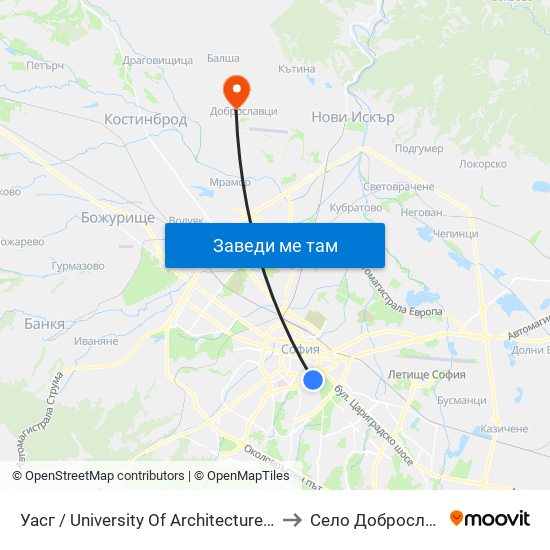 Уасг / University Of Architecture (0386) to Село Доброславци map