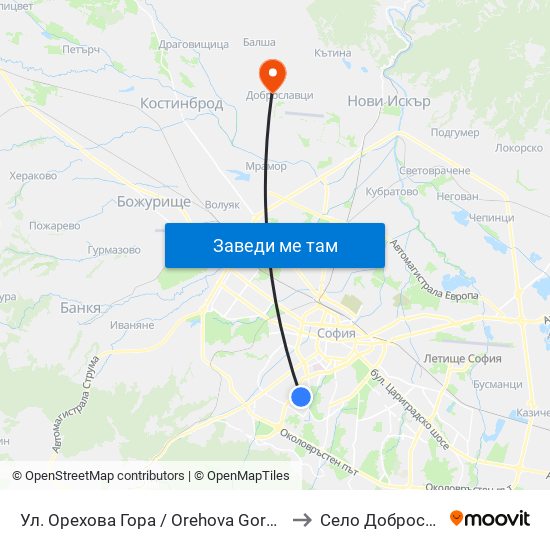 Ул. Орехова Гора / Orehova Gora St. (2089) to Село Доброславци map