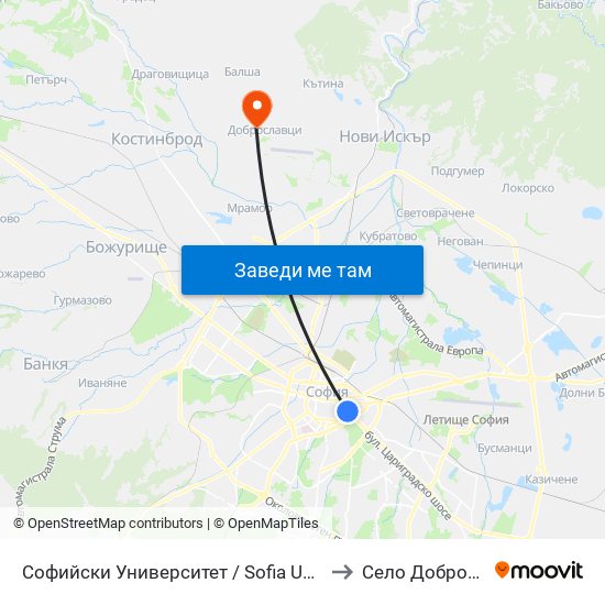 Софийски Университет / Sofia University (1700) to Село Доброславци map
