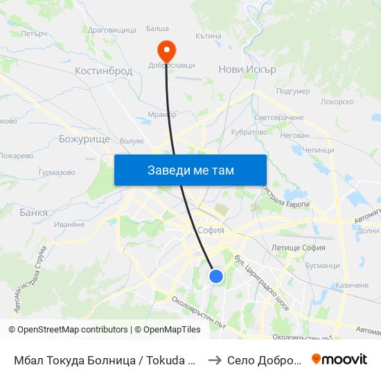 Мбал Токуда Болница / Tokuda Hospital (0206) to Село Доброславци map