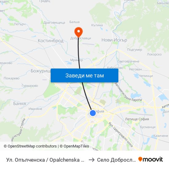 Ул. Опълченска / Opalchenska St. (2085) to Село Доброславци map